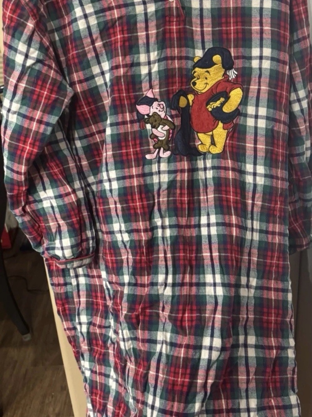 Disney Store Winnie the Pooh Women's Flannel Nightgown Red Plaid Pocket Vintage